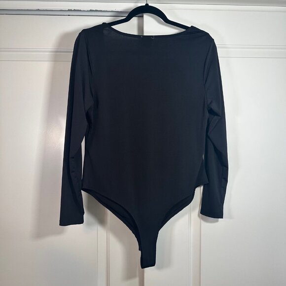 Square Neck Long-sleeve Black Bodysuit 1X - Picture 6 of 9